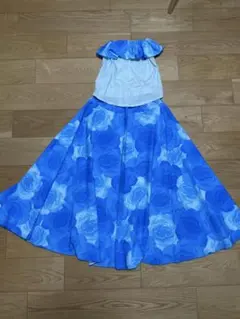 フラダンス用ドレス セットアップ 青いバラ柄