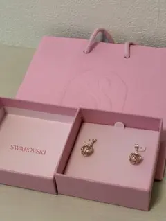 【スワロフスキー】ドロップピアス ラウンドカット ローズゴールド 箱付き