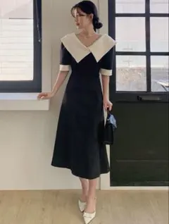韓国風　セーラー襟　パフスリーブワンピース　SHEIN　DAZY