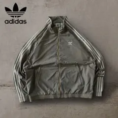 美品adidasアディダスナイロンジャケットトレフォイルロゴ刺繍オリーブ2XL