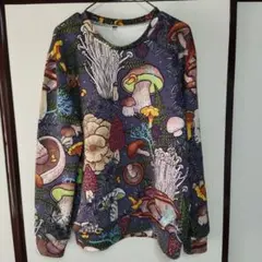 キノコ柄プリント 長袖Tシャツ