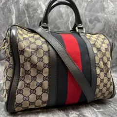✨美品✨GUCCI GG シェリーライン ボストンバッグ 2way ネイビー