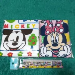 ミッキー ミニー タオル2枚セット・ディズニー3点文具セット