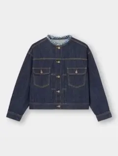 ノーカラー デニムジャケット