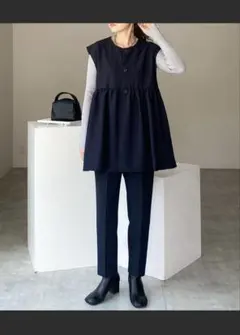 極美品　グリーンレーベルリラクシング　ツイード　ジレ　ペプラム　ネイビー green label relaxing（グリーンレーベルリラクシング）の「プチ