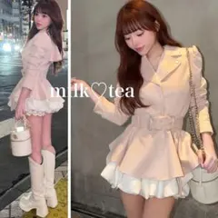 新品タグ付 ダーリッチ ピンク ヘムフレアスウェードライダースジャケット F