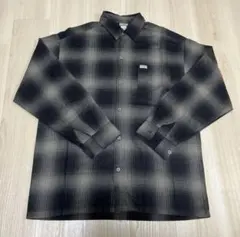 即発送 最安値 Caltop オンブレチェック長袖シャツ　黒　チャコール　L