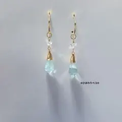 14kgf＊希少シンデレラアクアマリンとシェルのお星様ピアスNo844