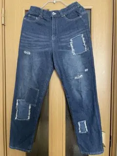 ダメージジーンズ パッチワーク デニム パンツ Mサイズ レディース