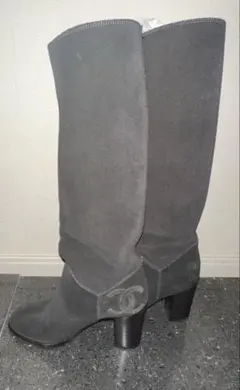 CHANEL ブラック ロングブーツ　グレー35