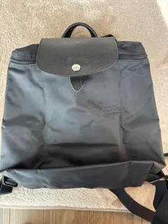 Longchamp ブラックバックパック ナイロンレザー