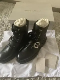 ジミーチュウ　jimmychoo ブーツ　カーフレザー　黒　クリスタル　39