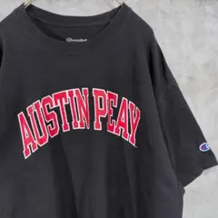 カレッジ【Champion】 グッドデザイン 古着 Tシャツ XL ブラック