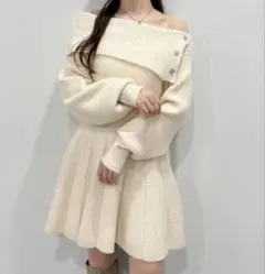 ナイスクラップ オフショルプリーツニットワンピース