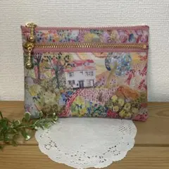 ＊リバティ　ラミネート　ロイヤルオークハウス　ダブルファスナーミニポーチ＊