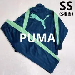 PUMA ジャージ　上下　ビックロゴ　ストライプ　ネイビー×グリーン　S相当
