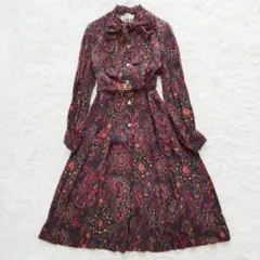 極美品❉ ヴィンテージワンピース ペイズリー ボウタイ ベルト ロング
