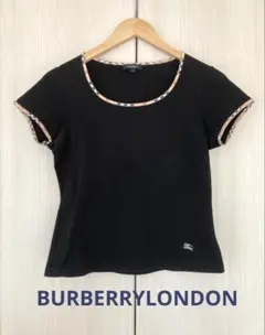 BURBERRYLONDONノバチェックホースロゴ刺繍カットソーブラック黒M