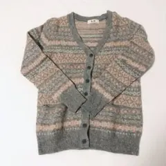 ノルディック ニットカーディガン セーター 薄ピンク×グレー