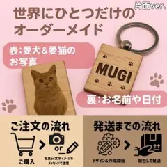 ◎オーダーメイド◎ 名入れ&写真 木製キーホルダー ペット 犬 猫　片面ver.