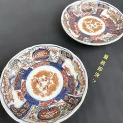江戸時代末期～明治時代 古伊万里 錦手 七福神に花図 小皿 菓子皿 5客