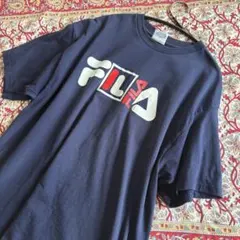 90年代 オールドFILA フィラ USA製 ロゴ Tシャツ ネイビー L