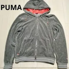 y2k PUMA ベロア　パーカー　ラインストーン　ラメ　ロゴ刺繍　L グレー