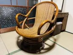 【B】座面ゆったりサイズ 天然籐 肘付360℃回転チェア 椅子 ラタン アジアン