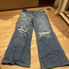 ダメージ加工 ワイドレッグデニム
