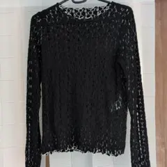 レース 長袖 トップス 黒