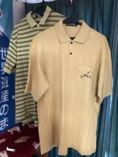 PGA ポロシャツ 2枚セット イエロー系 ストライプ まとめ売り Lサイズ