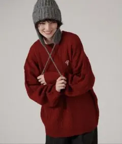 オンシェリー ケーブルニット レッド