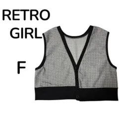 【F】レトロガール 千鳥格子柄 クロップド ニットベスト グレー系のサムネイル