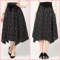 WEGO ベルト付きフラワードットスカート 黒