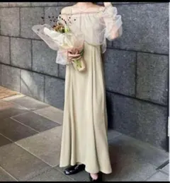 美品☆hinari チュールオケージョンドレス　ブラック　FREE　2way仕様 美品☆hinari チュールオケージョンドレス ブラック FREE 2way