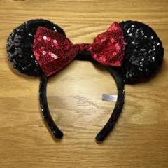 美品！ミニーマウス カチューシャ ブラック　黒　　スパンコール　リボン