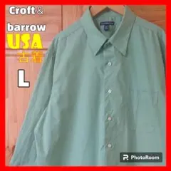 USA古着 Croft＆barrow 長袖シャツ L 無地 ライトグリーン