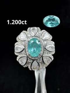 新作 パライバトルマリン合成宝石リング1.200ct S925 18KGP
