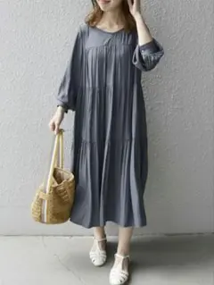 SHIPS any 〈ウォッシャブル〉 ギャザー ティアード ワンピース　紺