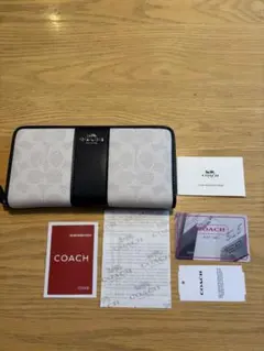 COACH 長財布 ホワイト/ネイビー