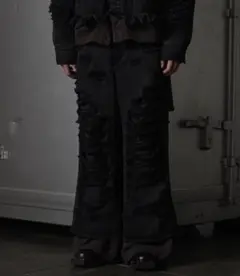 GRANCY】スウェットドッキングデザインダメージバギーデニムパンツ L