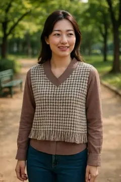 2枚セット 女性用シャツ サイズXS 千鳥格子柄トップスS ブラウン系