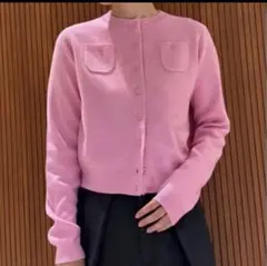 CABaN コットンカシミヤ クルーネックカーディガン ピンク系