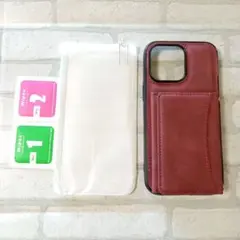 iPhone14ProMax 専用 ケース ガラスフィルム1枚付き レトロレザー