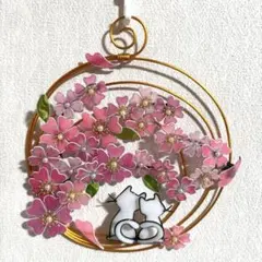 ワイヤークラフト　さくらとねこの壁飾り　ハート