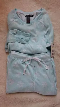 パウダーブルー 雪の結晶 ワッフル素材 パジャマセット新品未使用 タグ付き