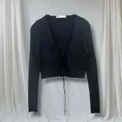 ZARA リブニットカーディガン フロントリボン ショート丈 Vネック M 春秋のサムネイル