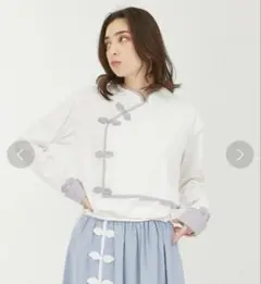 axes femme チャイナボタンリブトップス ホワイト　Fサイズ