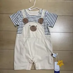 【新品】クマ柄プリントロンパース半袖ボーダー