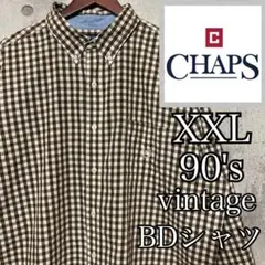 90's CHAPS ラルフローレン　刺繍ロゴ　ボタンダウン　長袖　シャツ　茶